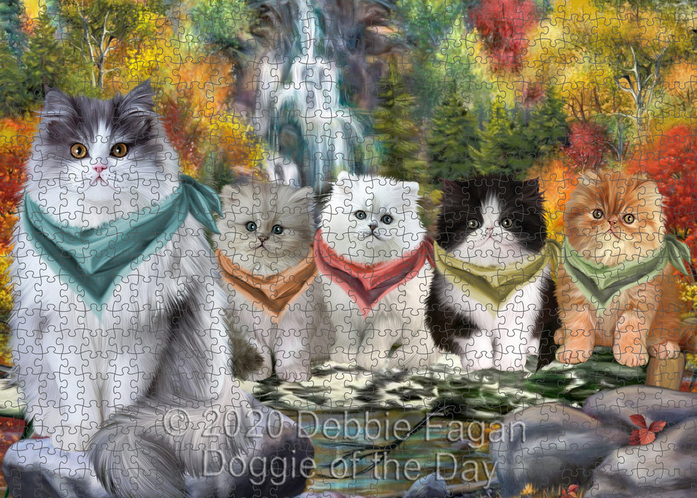 Scenic Waterfall Persian Cats Portrait Jigsaw Puzzle for Adults Animal Interlocking Puzzle Game Unique Gift for Dog Lover's with Metal Tin Box