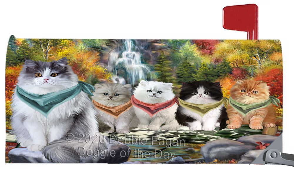 Scenic Waterfall Persian Cats Magnetic Mailbox Cover Both Sides Pet Theme Printed Decorative Letter Box Wrap Case Postbox Thick Magnetic Vinyl Material