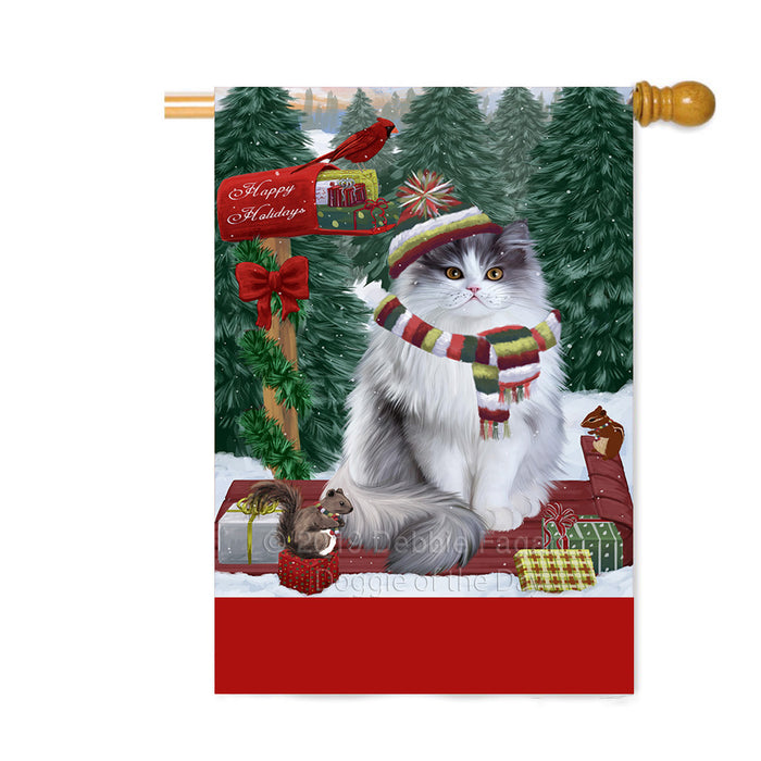 Personalized Merry Christmas Woodland Sled Persian Cat Custom House Flag FLG-DOTD-A61696