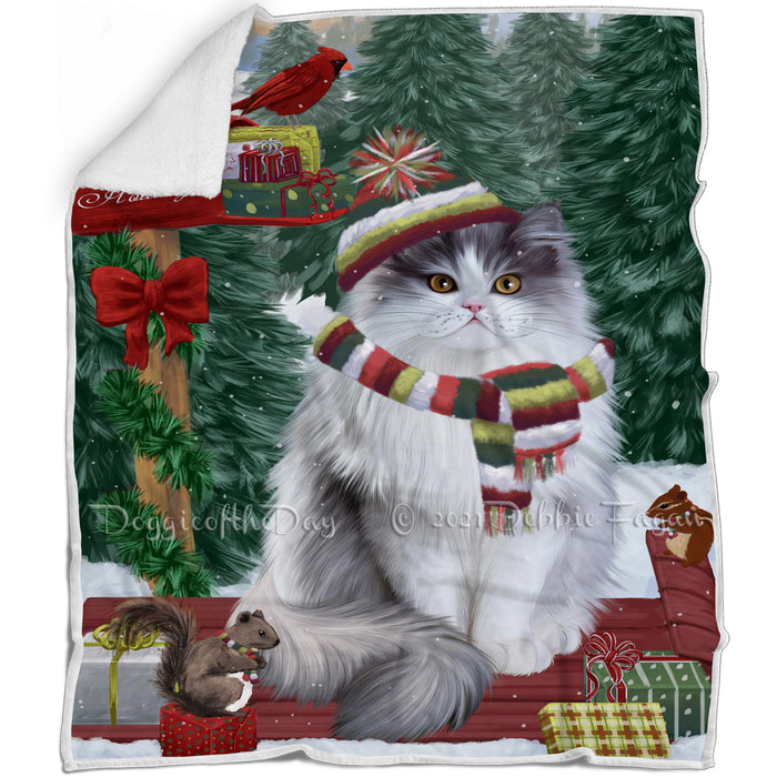 Merry Christmas Woodland Sled Persian Cat Blanket BLNKT114276