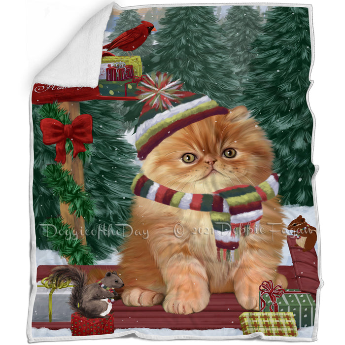 Merry Christmas Woodland Sled Persian Cat Blanket BLNKT114285