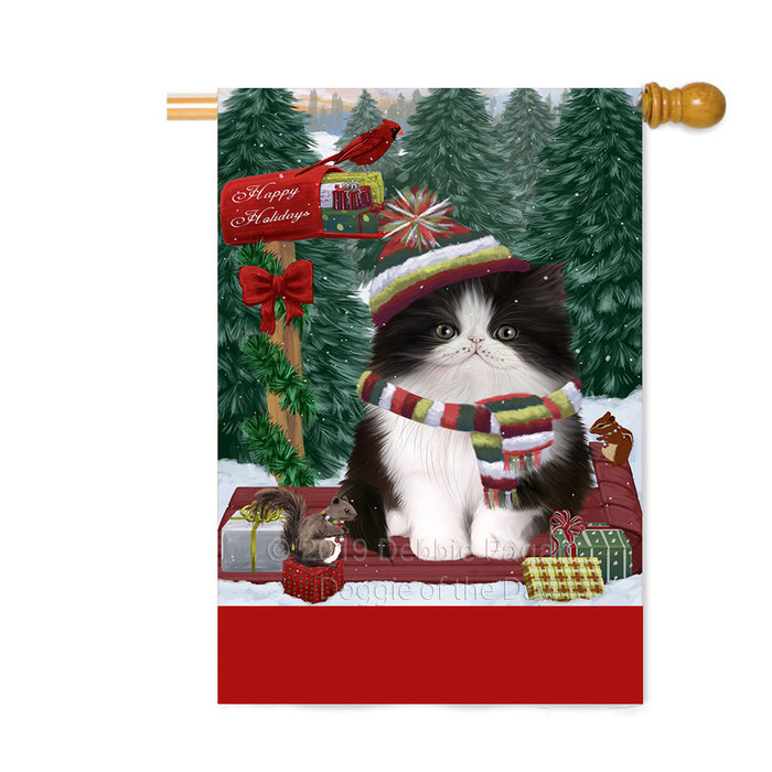 Personalized Merry Christmas Woodland Sled Persian Cat Custom House Flag FLG-DOTD-A61698