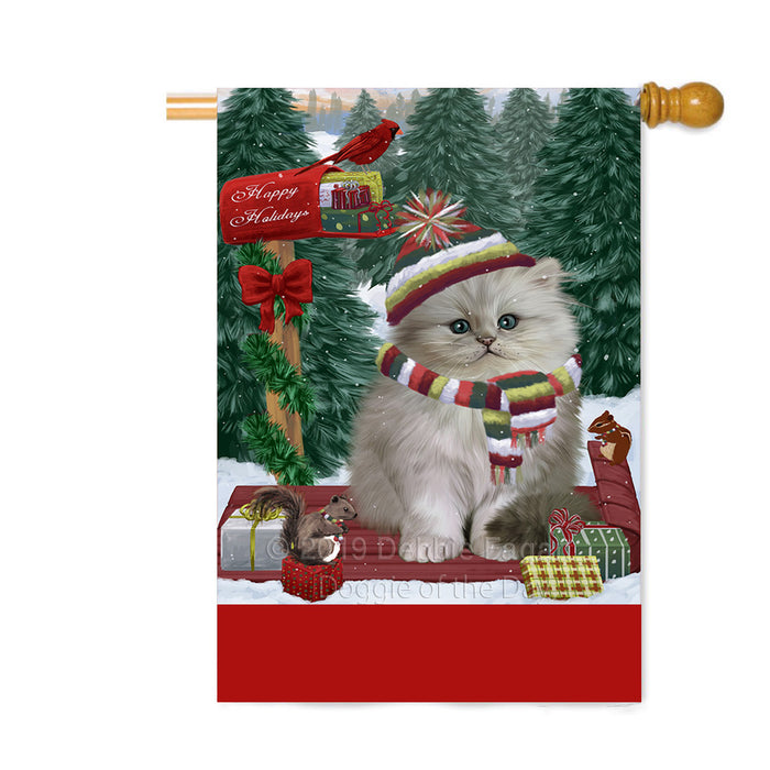 Personalized Merry Christmas Woodland Sled Persian Cat Custom House Flag FLG-DOTD-A61699