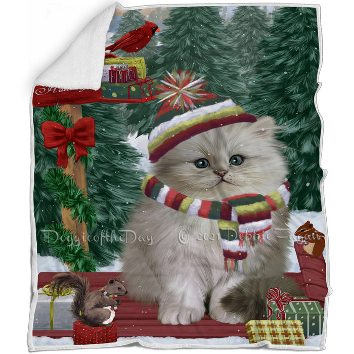 Merry Christmas Woodland Sled Persian Cat Blanket BLNKT114303