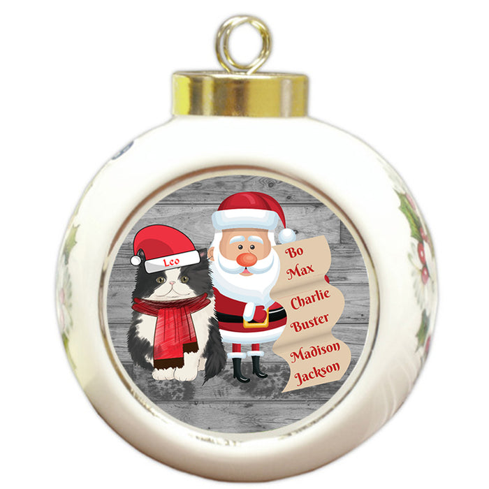 Custom Personalized Santa with Persian Cat Christmas Round Ball Ornament