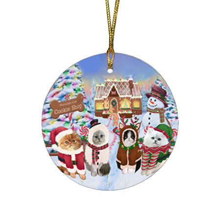 Holiday Gingerbread Cookie Shop Persian Cats Round Flat Christmas Ornament RFPOR56864