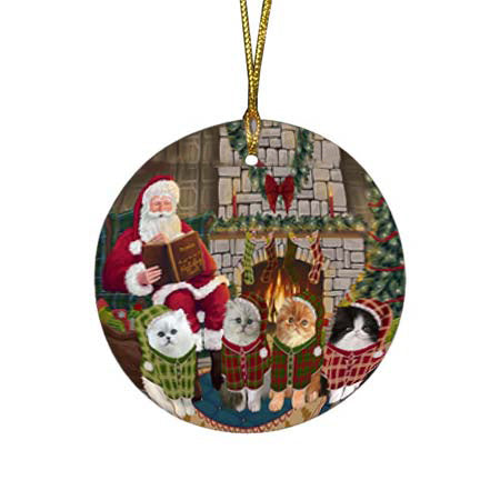 Christmas Cozy Holiday Tails Persian Cats Round Flat Christmas Ornament RFPOR55730