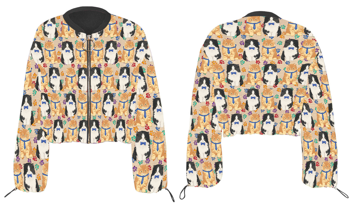Rainbow Paw Print Persian Cats Cropped Chiffon Women's Jacket WH50579