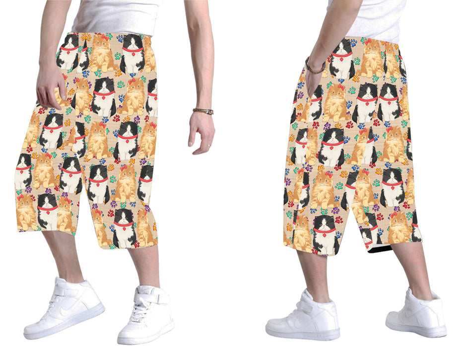 Rainbow Paw Print Persian Cats Red All Over Print Men's Baggy Shorts