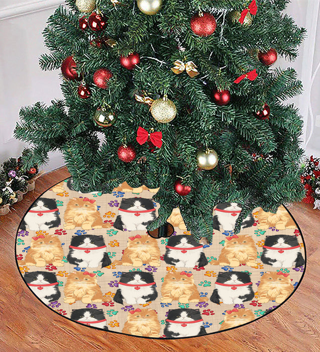 Rainbow Paw Print Persian Cats Red Christmas Tree Skirt