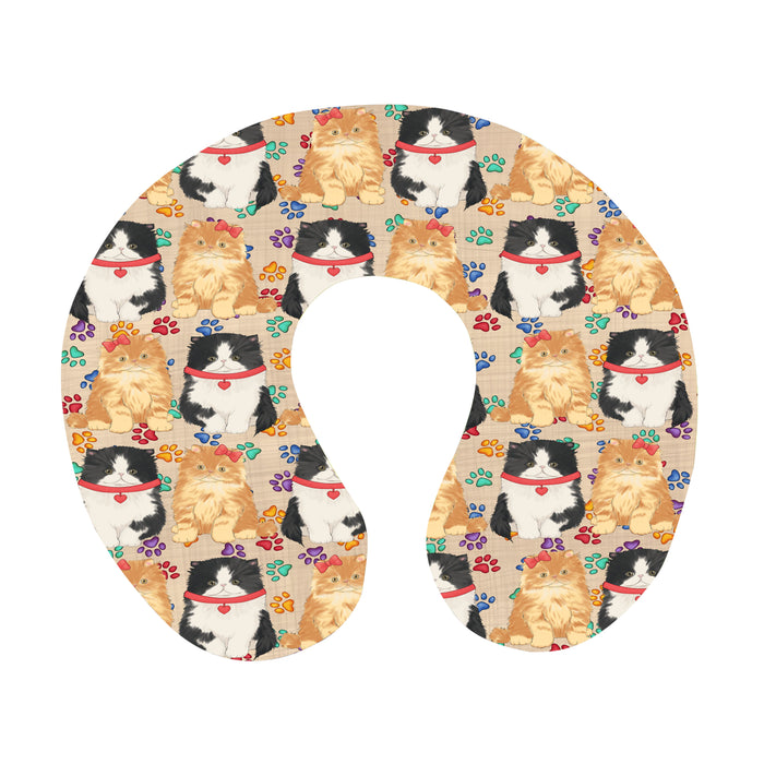 Rainbow Paw Print Persian Cats Red U-Shape Travel Pillow