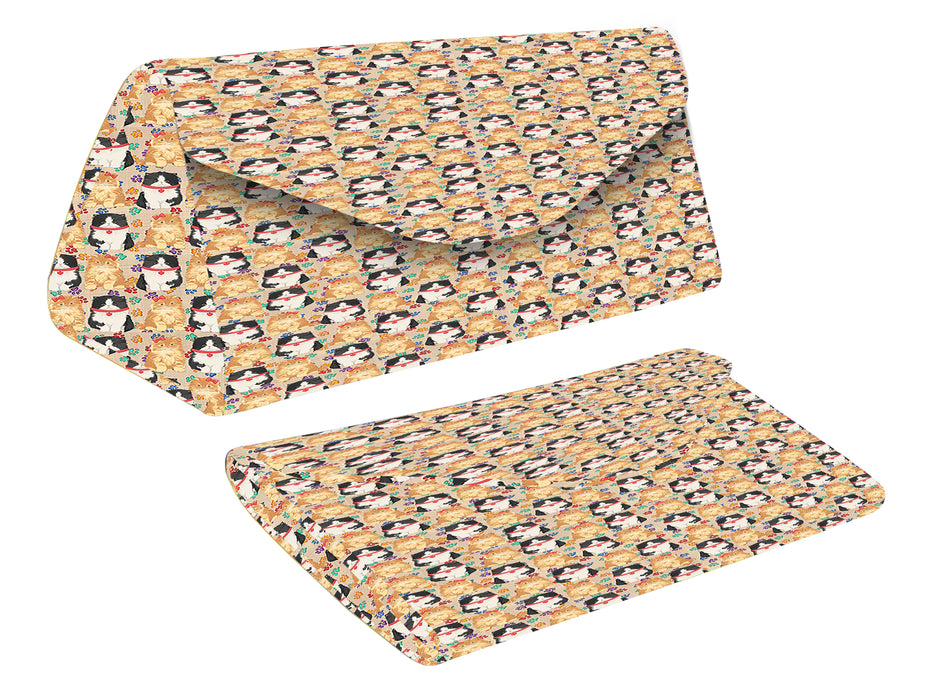 Rainbow Paw Print Persian Cats Red Foldable Glasses Case
