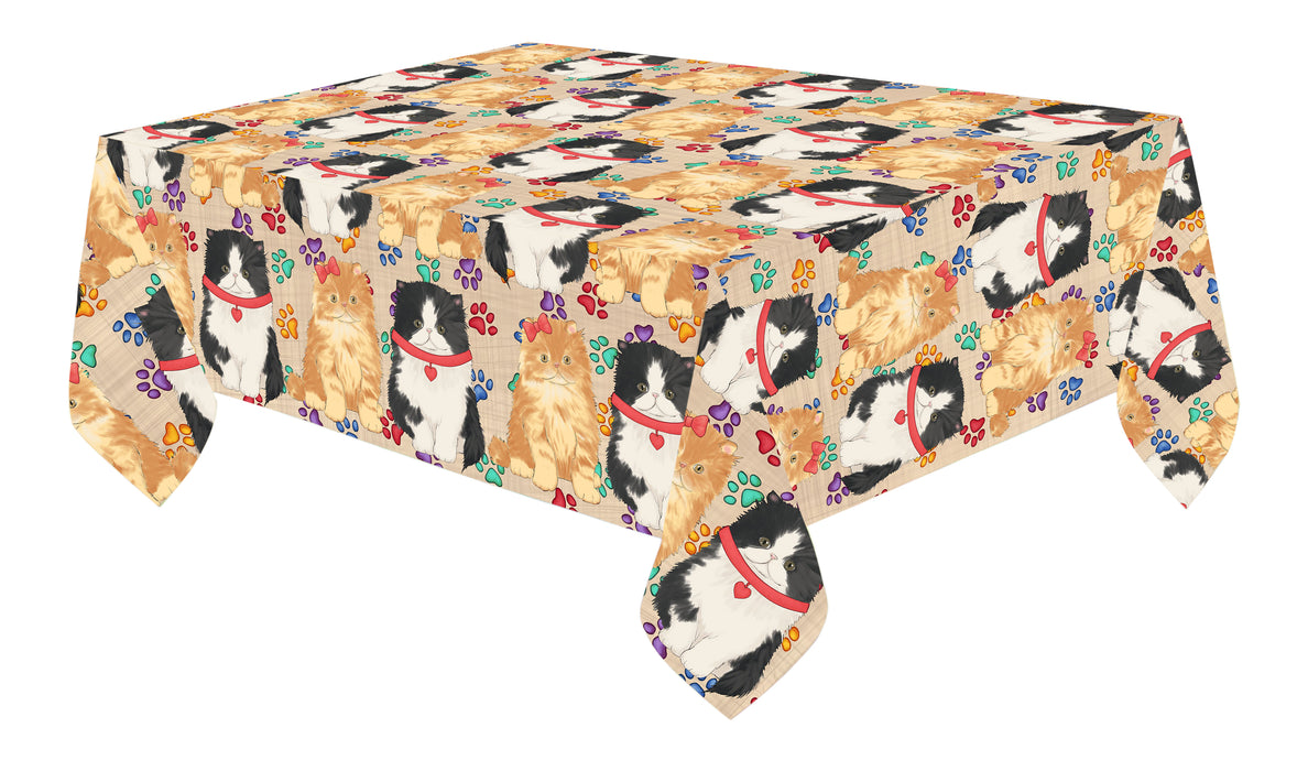 Rainbow Paw Print Persian Cats Red Cotton Linen Tablecloth