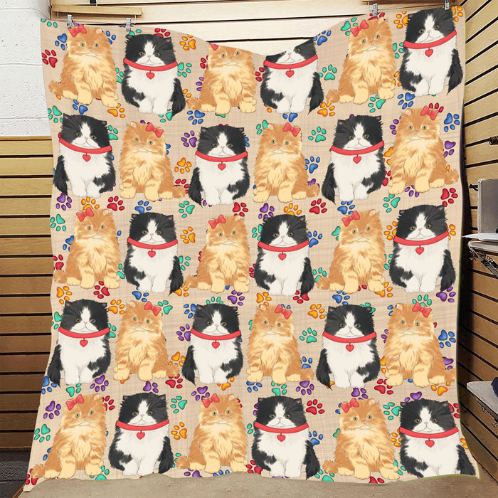 Rainbow Paw Print Persian Cats Red Quilt