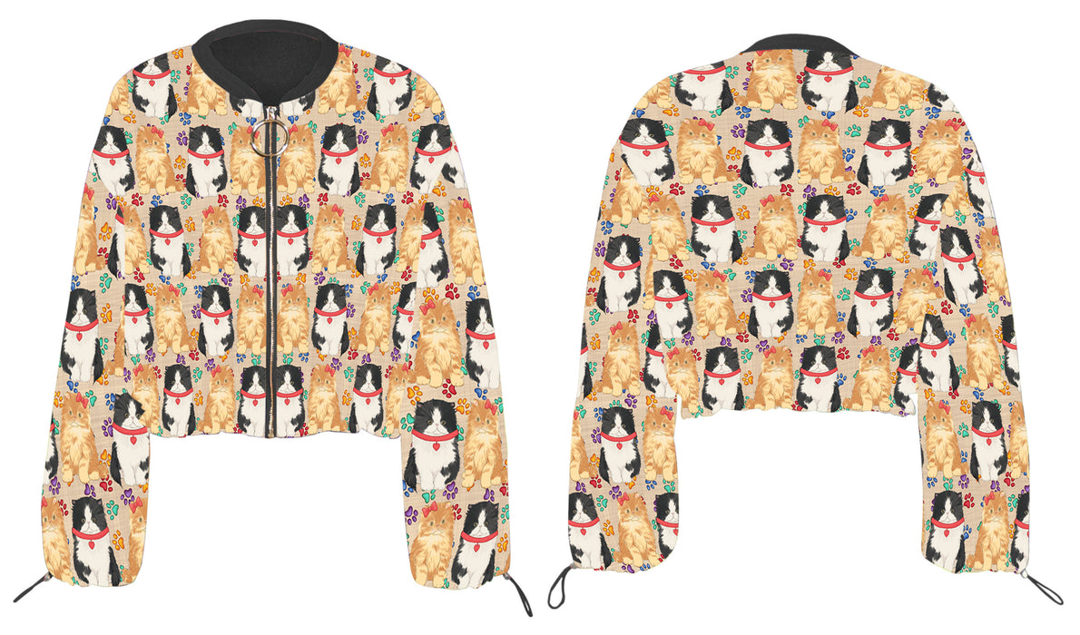 Rainbow Paw Print Persian Cats Cropped Chiffon Women's Jacket WH50580