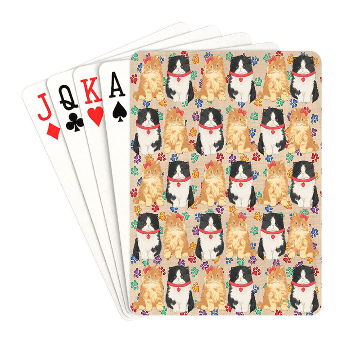 Rainbow Paw Print Persian Cats Red Playing Card Decks