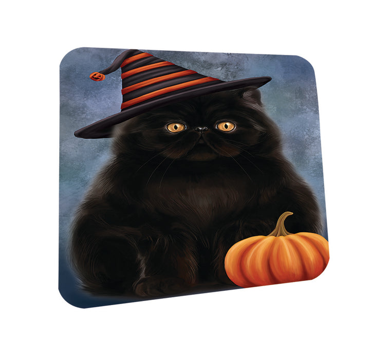 Happy Halloween Persian Cat Wearing Witch Hat with Pumpkin Coasters Set of 4 CST54925
