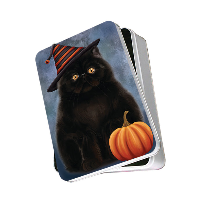 Happy Halloween Persian Cat Wearing Witch Hat with Pumpkin Photo Storage Tin PITN54910