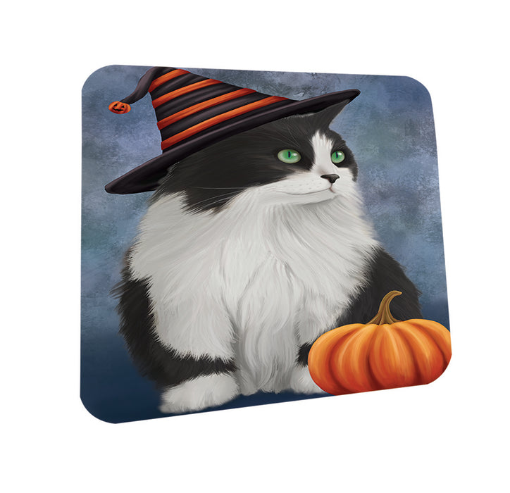 Happy Halloween Persian Cat Wearing Witch Hat with Pumpkin Coasters Set of 4 CST54924