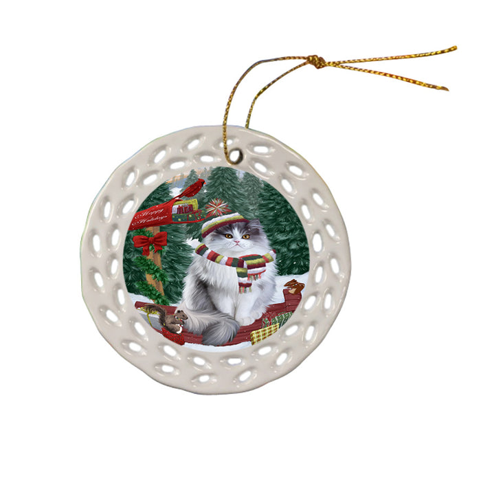 Merry Christmas Woodland Sled Persian Cat Ceramic Doily Ornament DPOR55340