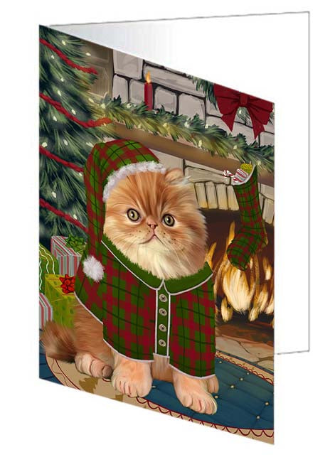 The Stocking was Hung Persian Cat Handmade Artwork Assorted Pets Greeting Cards and Note Cards with Envelopes for All Occasions and Holiday Seasons GCD71177