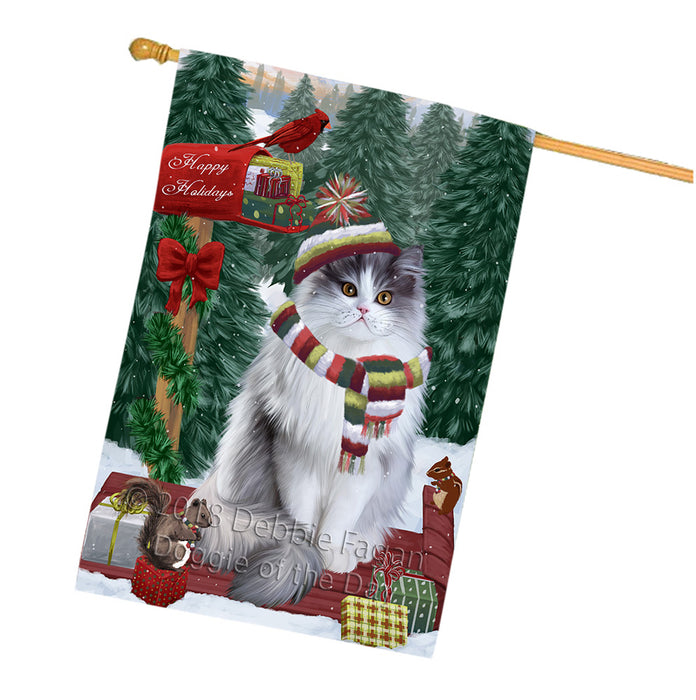 Merry Christmas Woodland Sled Persian Cat House Flag FLG55413