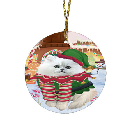 Christmas Gingerbread House Candyfest Persian Cat Round Flat Christmas Ornament RFPOR56826