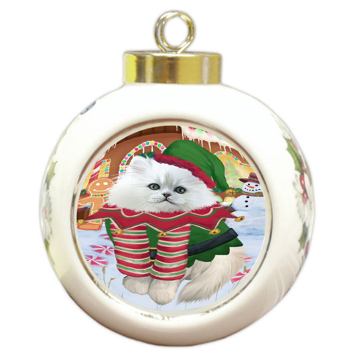 Christmas Gingerbread House Candyfest Persian Cat Round Ball Christmas Ornament RBPOR56826