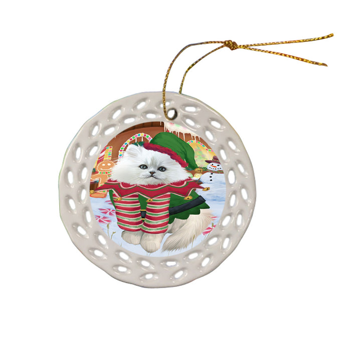 Christmas Gingerbread House Candyfest Persian Cat Ceramic Doily Ornament DPOR56826