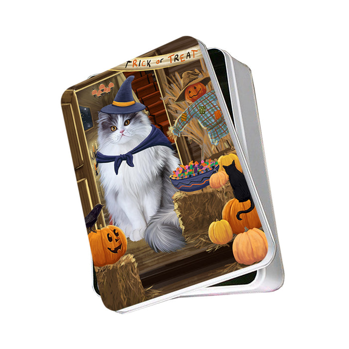 Enter at Own Risk Trick or Treat Halloween Persian Cat Photo Storage Tin PITN53209