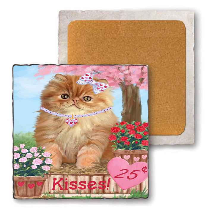 Rosie 25 Cent Kisses Persian Cat Set of 4 Natural Stone Marble Tile Coasters MCST50983