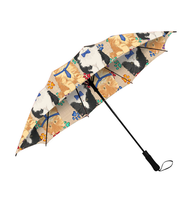 Rainbow Paw Print Persian Cats Blue Semi-Automatic Foldable Umbrella