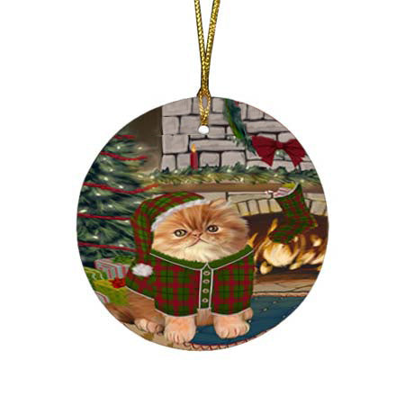 The Stocking was Hung Persian Cat Round Flat Christmas Ornament RFPOR55910