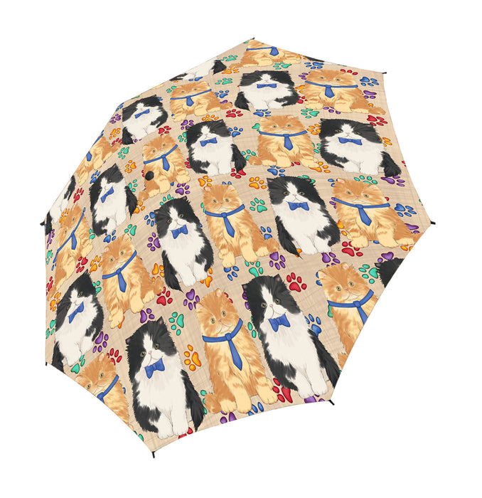 Rainbow Paw Print Persian Cats Blue Semi-Automatic Foldable Umbrella