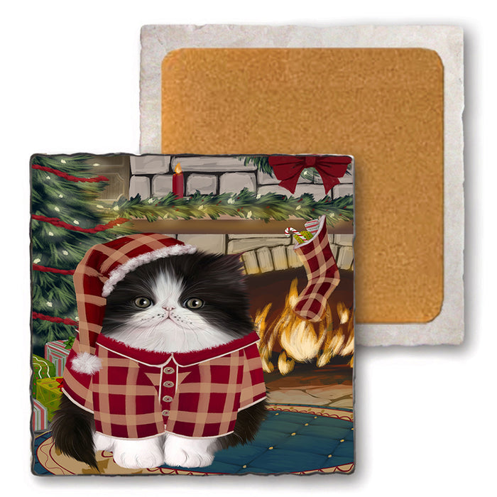 The Stocking was Hung Persian Cat Set of 4 Natural Stone Marble Tile Coasters MCST50555