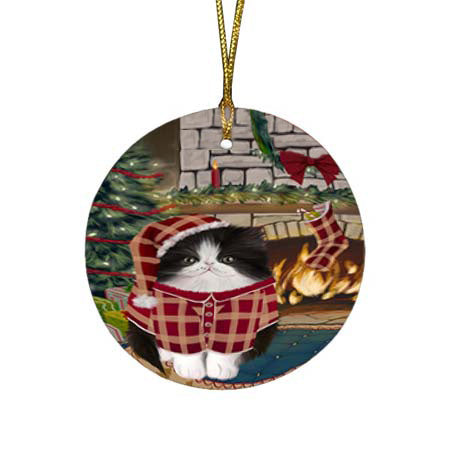 The Stocking was Hung Persian Cat Round Flat Christmas Ornament RFPOR55911