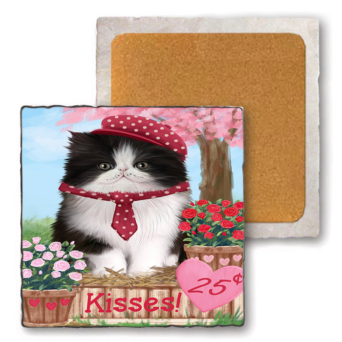 Rosie 25 Cent Kisses Persian Cat Set of 4 Natural Stone Marble Tile Coasters MCST50984