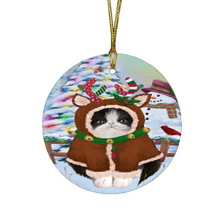 Christmas Gingerbread House Candyfest Persian Cat Round Flat Christmas Ornament RFPOR56827