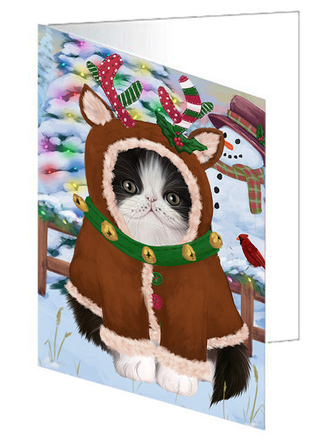 Christmas Gingerbread House Candyfest Persian Cat Handmade Artwork Assorted Pets Greeting Cards and Note Cards with Envelopes for All Occasions and Holiday Seasons GCD73928