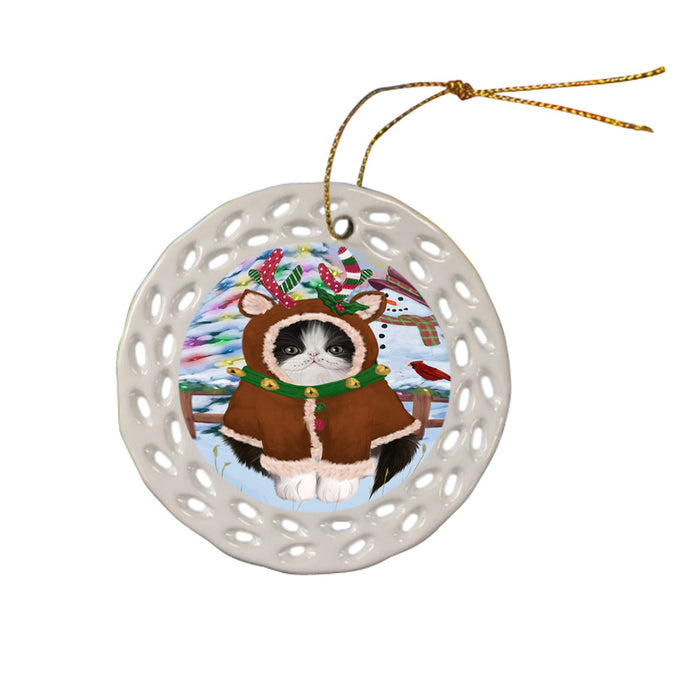 Christmas Gingerbread House Candyfest Persian Cat Ceramic Doily Ornament DPOR56827