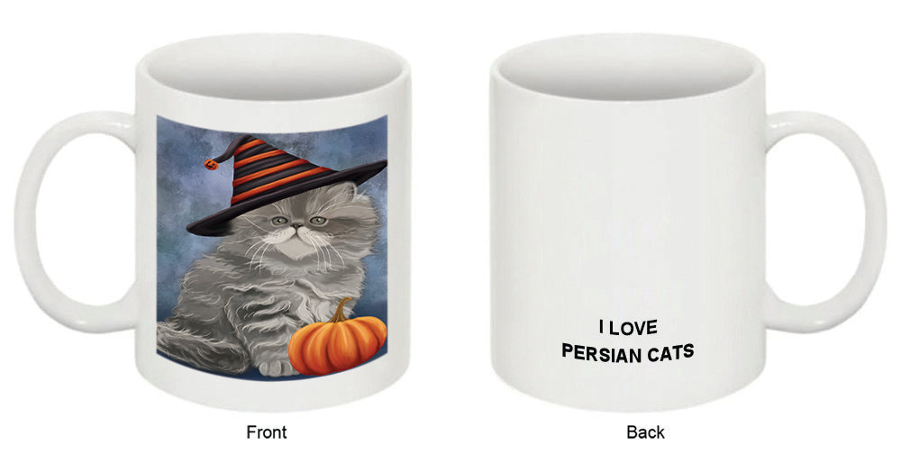 Happy Halloween Persian Cat Wearing Witch Hat with Pumpkin Coffee Mug MUG50366