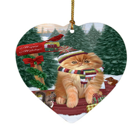 Merry Christmas Woodland Sled Persian Cat Heart Christmas Ornament HPOR55341