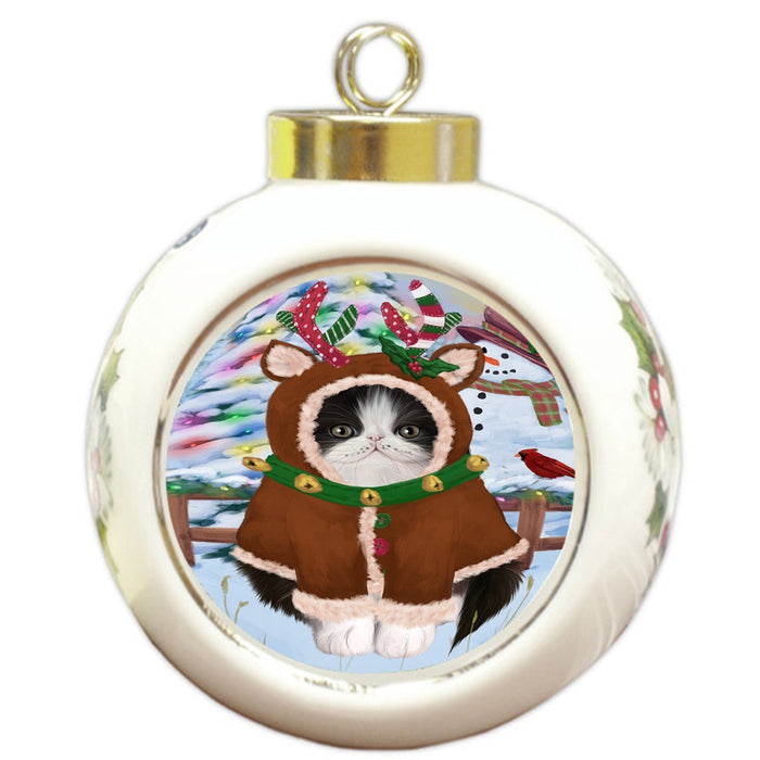 Christmas Gingerbread House Candyfest Persian Cat Round Ball Christmas Ornament RBPOR56827