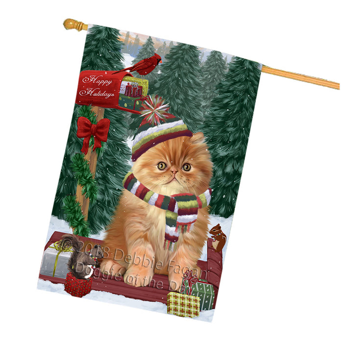 Merry Christmas Woodland Sled Persian Cat House Flag FLG55414
