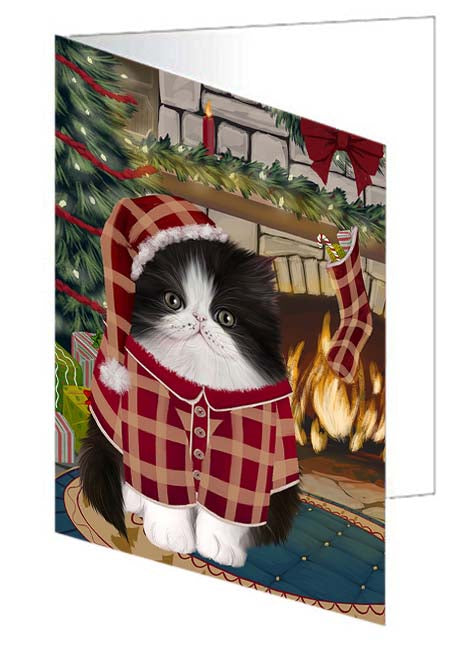 The Stocking was Hung Persian Cat Handmade Artwork Assorted Pets Greeting Cards and Note Cards with Envelopes for All Occasions and Holiday Seasons GCD71180