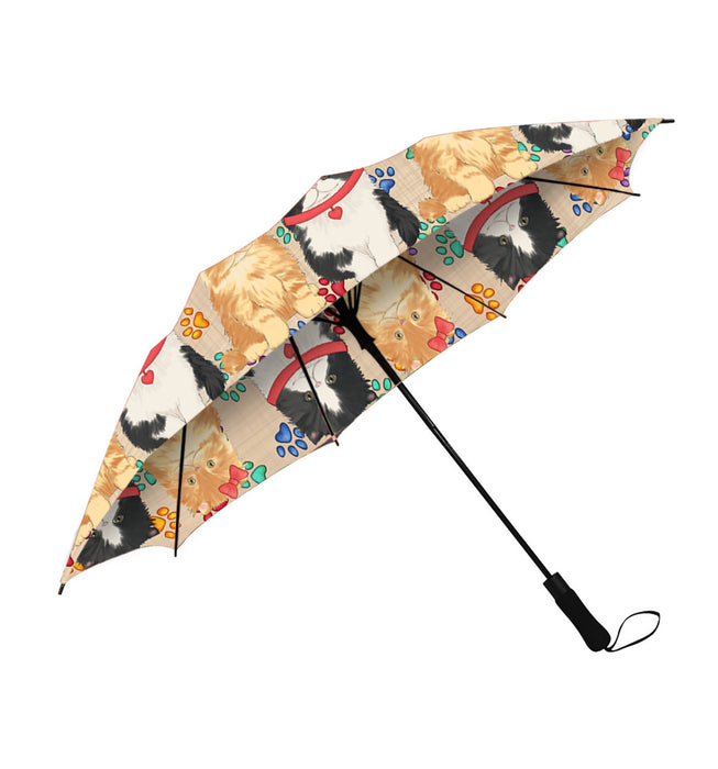 Rainbow Paw Print Persian Cats Red Semi-Automatic Foldable Umbrella