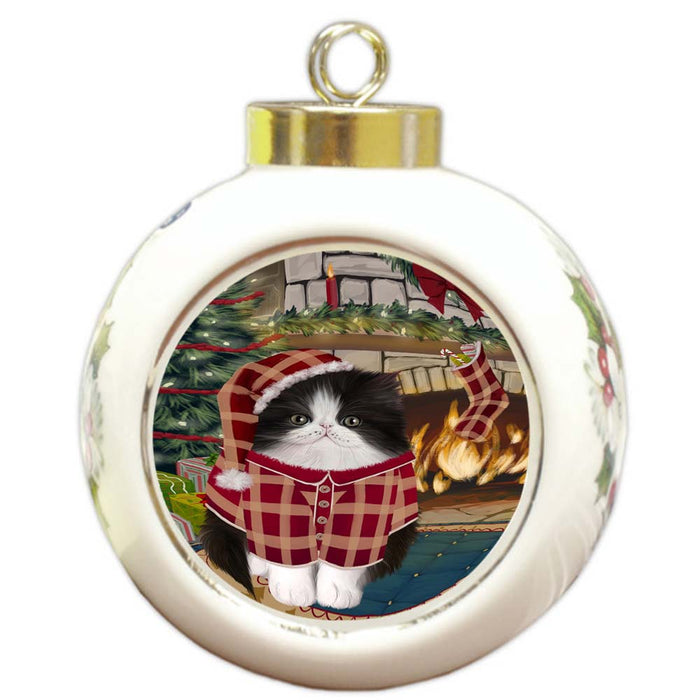 The Stocking was Hung Persian Cat Round Ball Christmas Ornament RBPOR55911