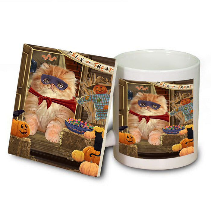 Enter at Own Risk Trick or Treat Halloween Persian Cat Mug and Coaster Set MUC53202