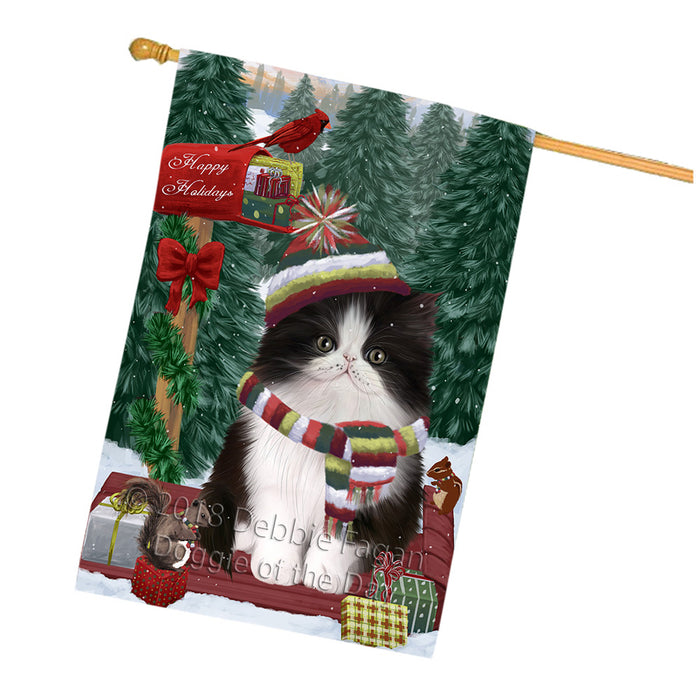 Merry Christmas Woodland Sled Persian Cat House Flag FLG55415