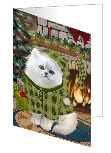 The Stocking was Hung Persian Cat Handmade Artwork Assorted Pets Greeting Cards and Note Cards with Envelopes for All Occasions and Holiday Seasons GCD71183